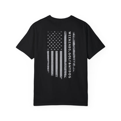 Weekends, Golf & My DogDistressed Flag  Unisex Garment-Dyed T-shirt