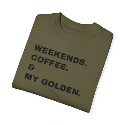 Personalized Dog Breed Weekends. Coffee. & My Dog Unisex Garment-Dyed T-shirt