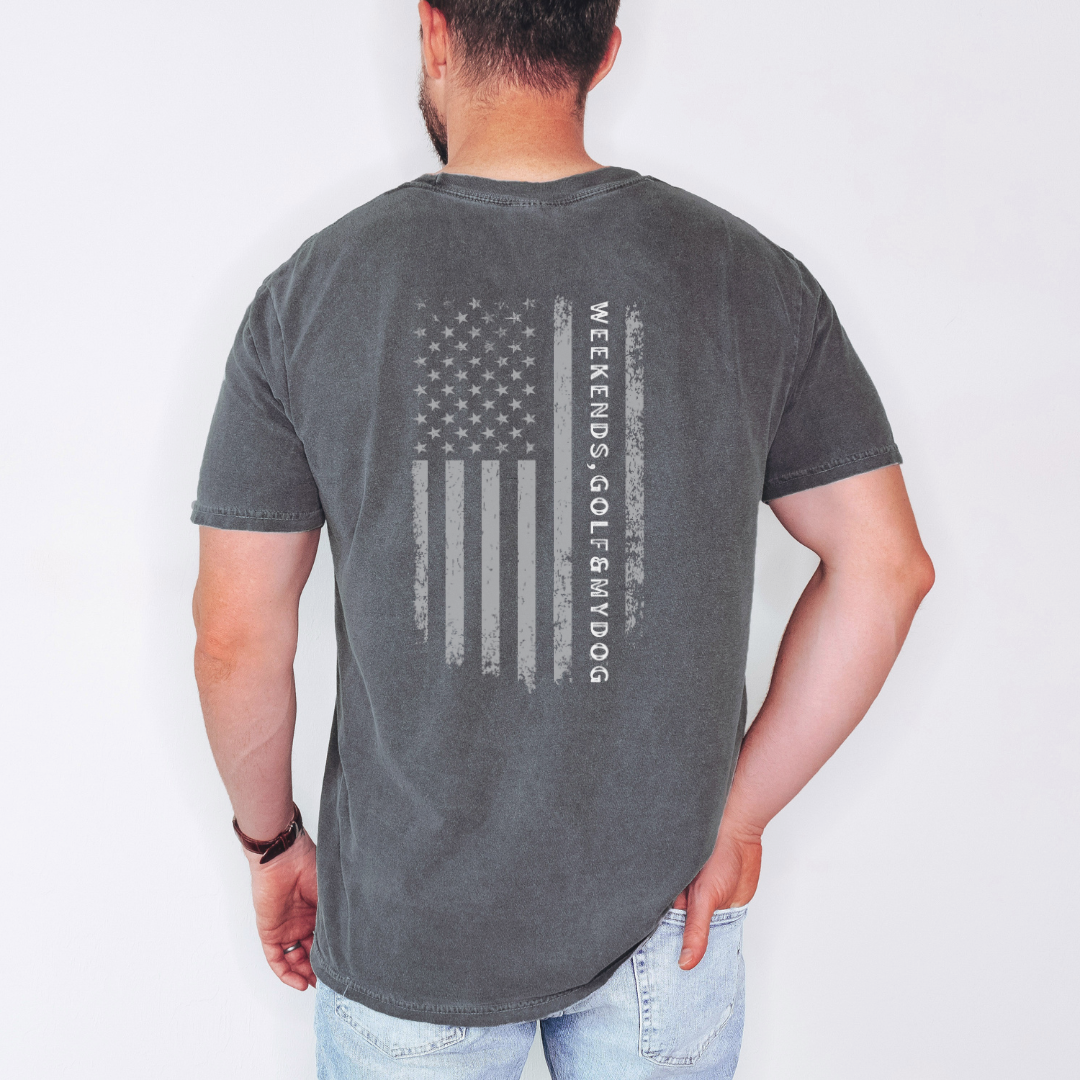 Weekends, Golf & My DogDistressed Flag  Unisex Garment-Dyed T-shirt