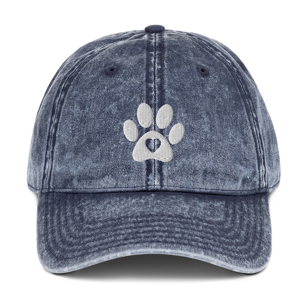 Dog Paw with Heart Vintage Cotton Twill Cap