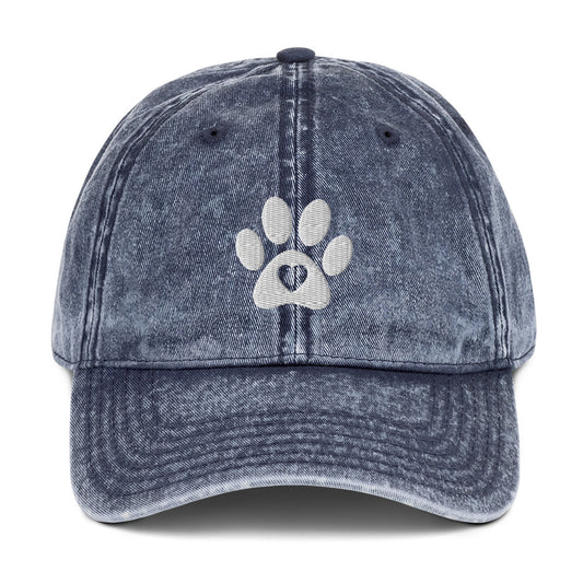 Dog Paw with Heart Vintage Cotton Twill Cap