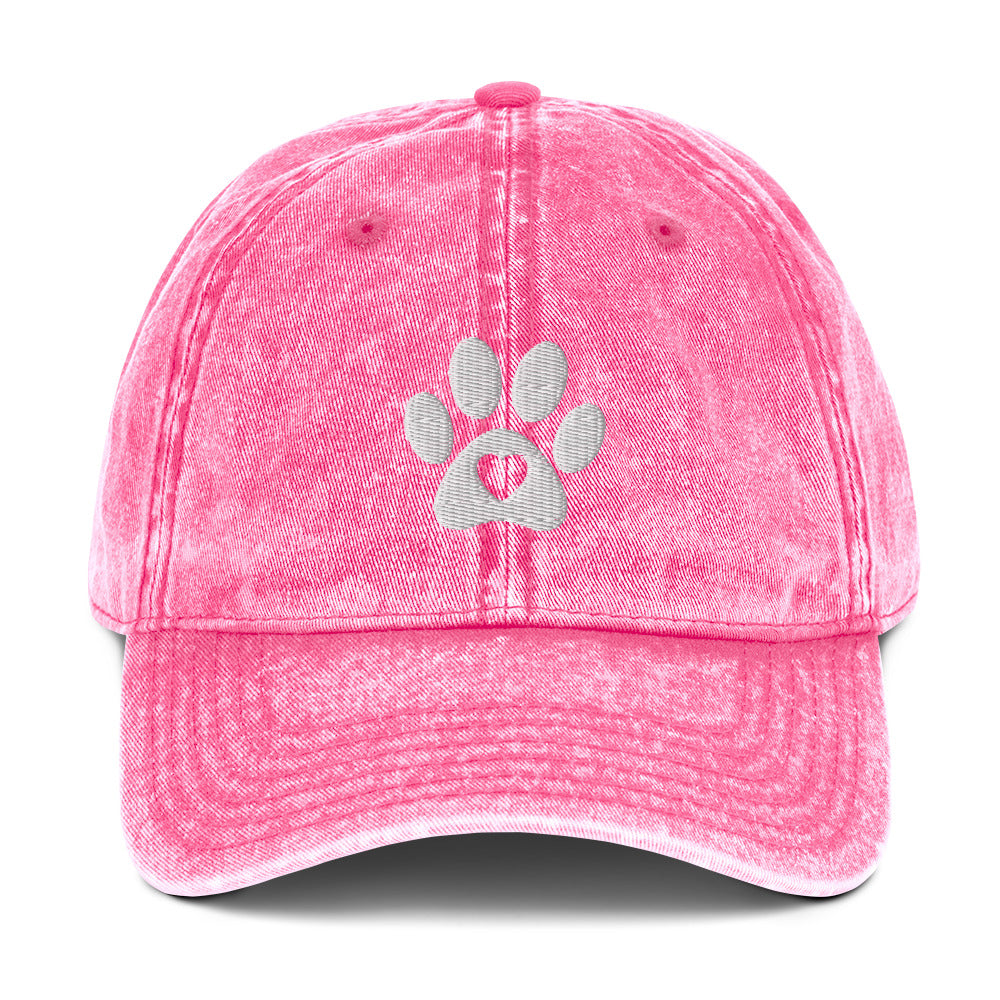 Dog Paw with Heart Vintage Cotton Twill Cap